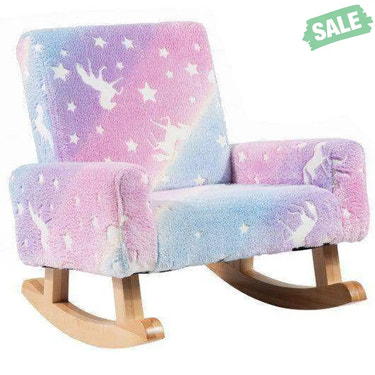 Kids Rocking Chair Upholstered Flannel Children Rocker with Solid Poplar Wood Rocking Feet-Multicolor Pink Kids Chairs