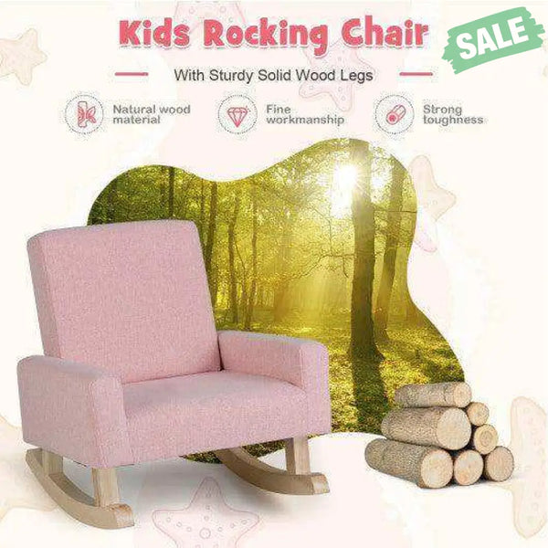 Kids Rocking Chair with Solid Wood Legs-Blue Pink Kids Chairs & Seating