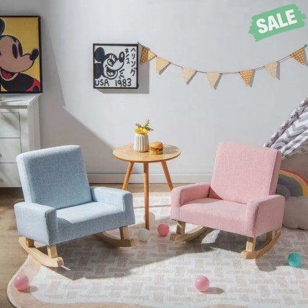 Kids Rocking Chair with Solid Wood Legs-Blue Pink Kids Chairs & Seating