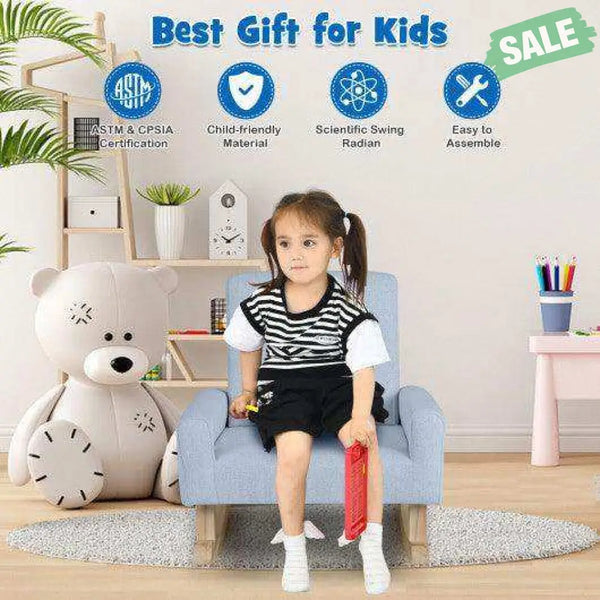 Kids Rocking Chair with Solid Wood Legs-Blue Pink Kids Chairs & Seating