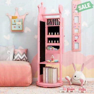 Kids Room Furniture Set Princess Vanity Table and Stool Set with Mirror and Drawer-Pink