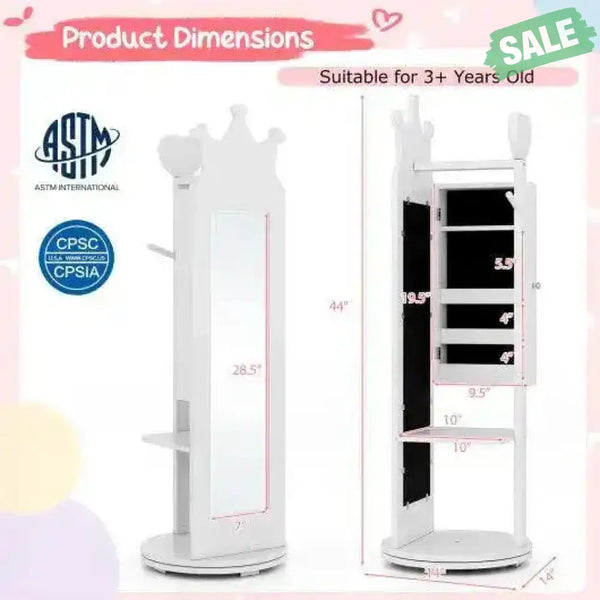 Kids Room Furniture Set Princess Vanity Table and Stool Set with Mirror and Drawer-White White Kids Vanities