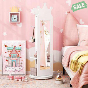 Kids Room Furniture Set Princess Vanity Table and Stool Set with Mirror and Drawer-White White Kids Vanities