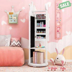 Kids Room Furniture Set Princess Vanity Table and Stool Set with Mirror and Drawer-White White Kids Vanities