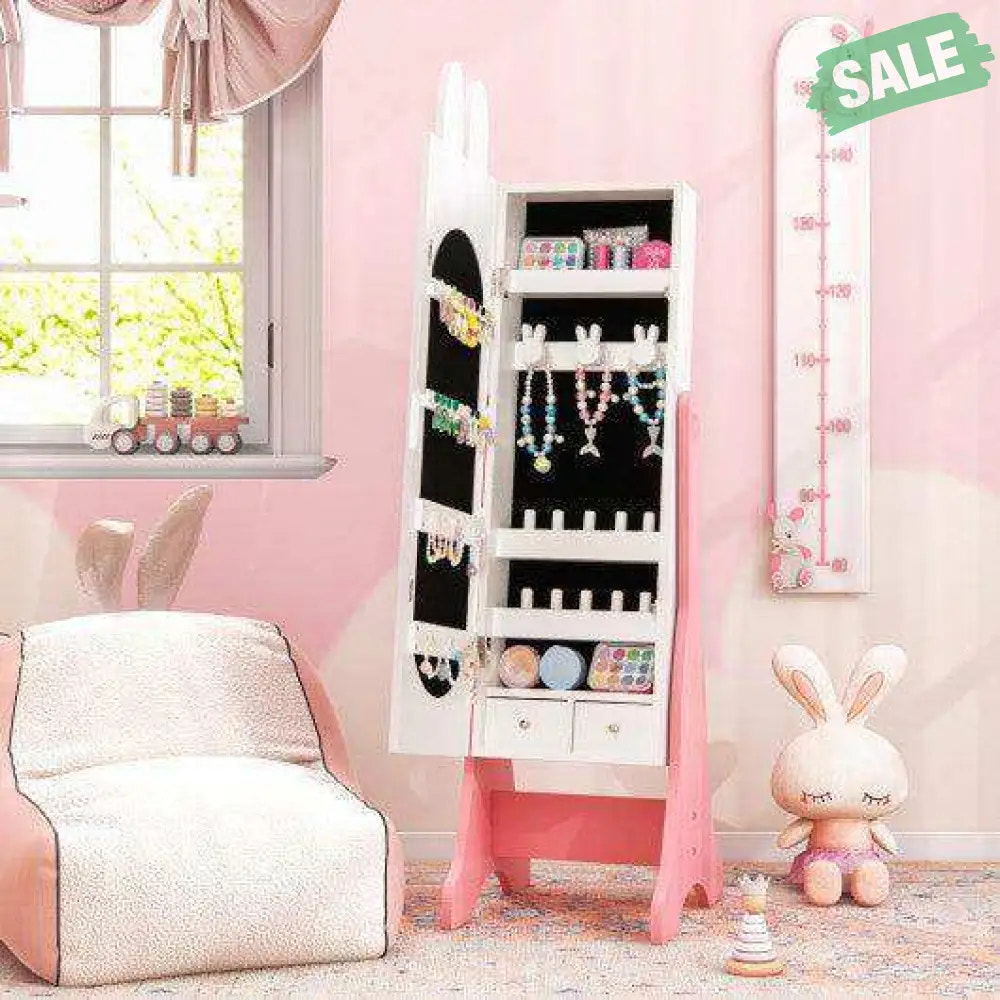 Kids Room Furniture Set with Princess Vanity Table and Chair-White White Kids Vanities