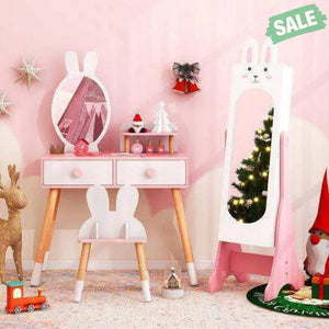 Kids Room Furniture Set with Princess Vanity Table and Chair-White White Kids Vanities