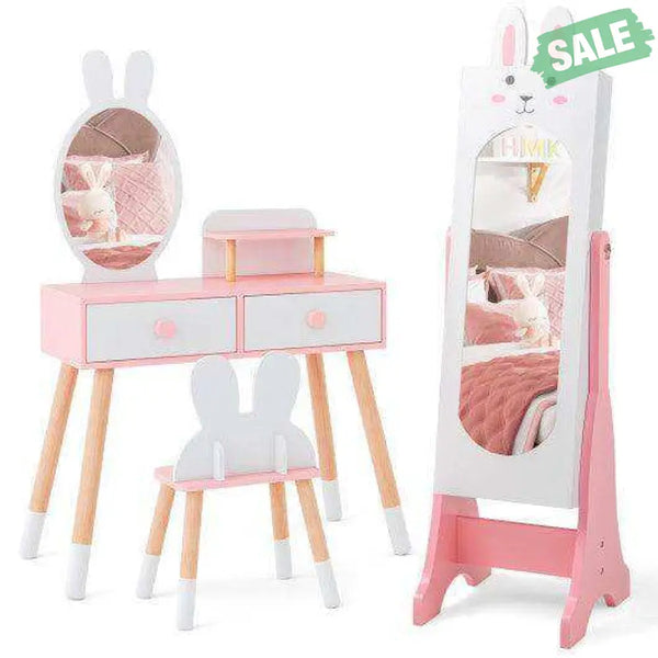 Kids Room Furniture Set with Princess Vanity Table and Chair-White White Kids Vanities