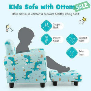 Kids Single Sofa with Cute Patterns Ergonomic Backrest and Armrests-Blue Kids Chairs & Seating