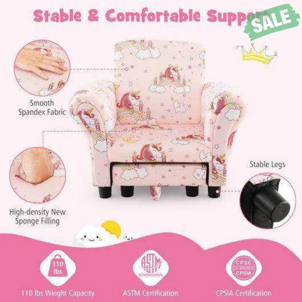 Kids Single Sofa with Cute Patterns Ergonomic Backrest and Armrests-Blue Kids Chairs & Seating