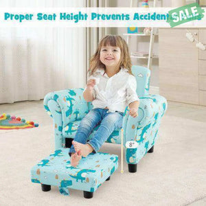 Kids Single Sofa with Cute Patterns Ergonomic Backrest and Armrests-Blue Kids Chairs & Seating