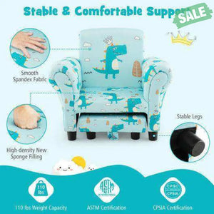 Kids Single Sofa with Cute Patterns Ergonomic Backrest and Armrests-Blue Kids Chairs & Seating
