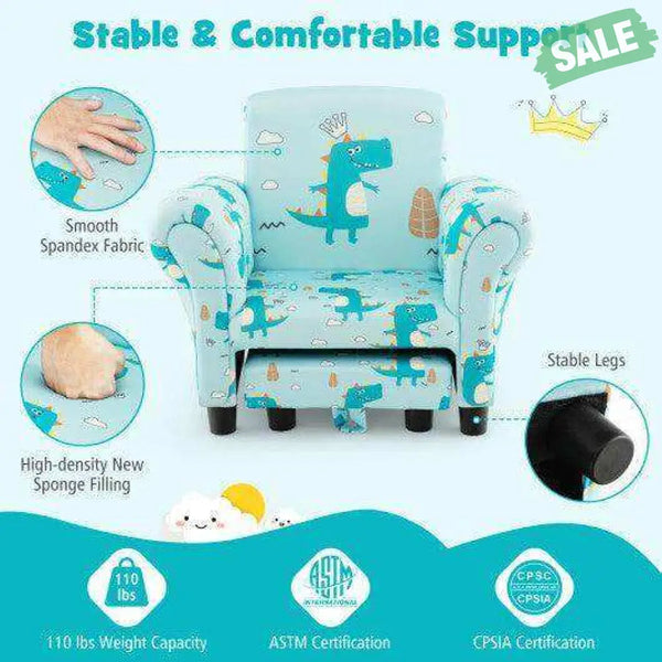 Kids Single Sofa with Cute Patterns Ergonomic Backrest and Armrests-Blue Kids Chairs & Seating
