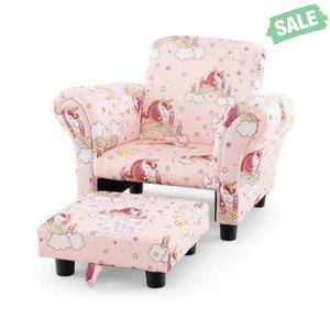 Kids Single Sofa with Cute Patterns Ergonomic Backrest and Armrests-Blue Kids Chairs & Seating