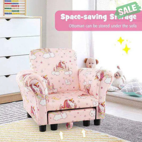 Kids Single Sofa with Cute Patterns Ergonomic Backrest and Armrests-Blue Kids Chairs & Seating