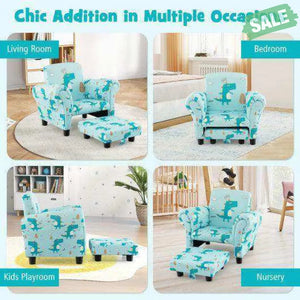 Kids Single Sofa with Cute Patterns Ergonomic Backrest and Armrests-Blue Blue Kids Chairs & Seating
