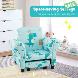 Kids Single Sofa with Cute Patterns Ergonomic Backrest and Armrests-Blue Kids Chairs & Seating