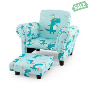 Kids Single Sofa with Cute Patterns Ergonomic Backrest and Armrests-Blue Kids Chairs & Seating