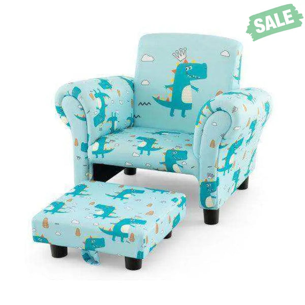 Kids Single Sofa with Cute Patterns Ergonomic Backrest and Armrests-Blue Kids Chairs & Seating