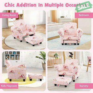 Kids Single Sofa with Cute Patterns Ergonomic Backrest and Armrests-Blue Pink Kids Chairs & Seating