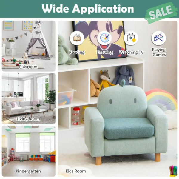 Kids Sofa with Armrest and Thick Cushion-Green Green Kids Chairs & Seating