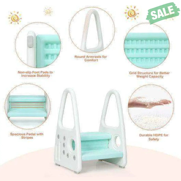 Kids Step Stool Learning Helper with Armrest for Kitchen Toilet Potty Training-Pink Pink Toddler & Kids Furniture