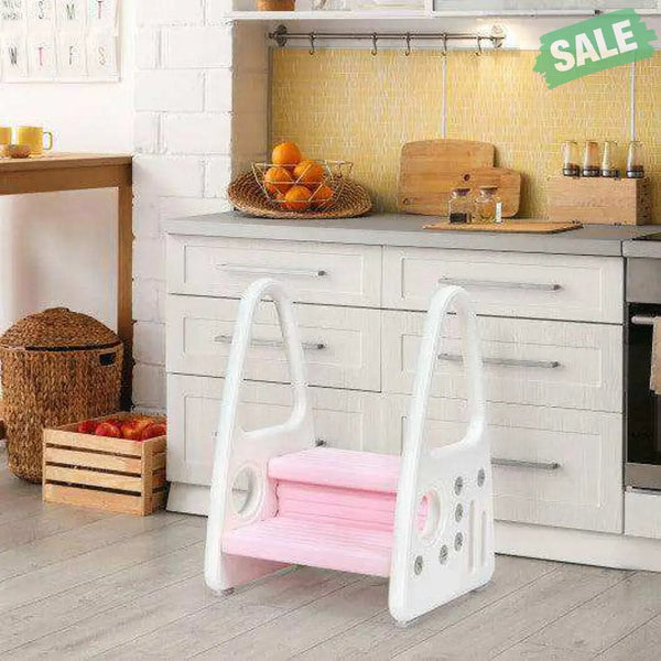 Kids Step Stool Learning Helper with Armrest for Kitchen Toilet Potty Training-Pink Pink Toddler & Kids Furniture