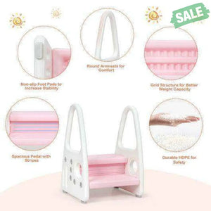 Kids Step Stool Learning Helper with Armrest for Kitchen Toilet Potty Training-Pink Pink Toddler & Kids Furniture