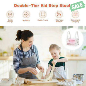 Kids Step Stool Learning Helper with Armrest for Kitchen Toilet Potty Training-Pink Pink Toddler & Kids Furniture