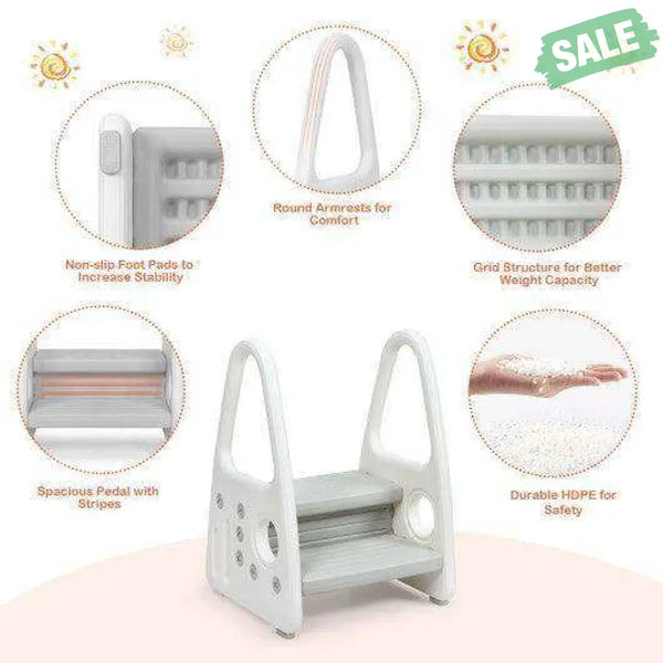 Kids Step Stool Learning Helper with Armrest for Kitchen Toilet Potty Training-Pink Pink Toddler & Kids Furniture