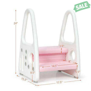 Kids Step Stool Learning Helper with Armrest for Kitchen Toilet Potty Training-Pink Pink Toddler & Kids Furniture
