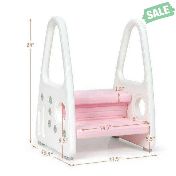 Kids Step Stool Learning Helper with Armrest for Kitchen Toilet Potty Training-Pink Pink Toddler & Kids Furniture