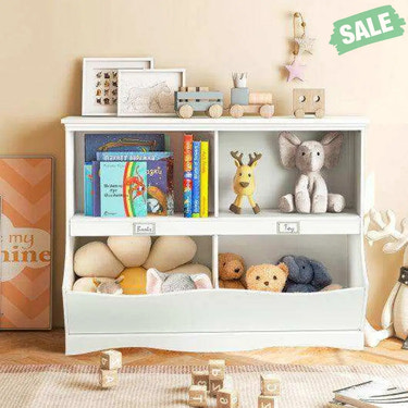 Kids Storage Unit Baby Toy Organizer Children Bookshelf Bookcase-White Kids Storage