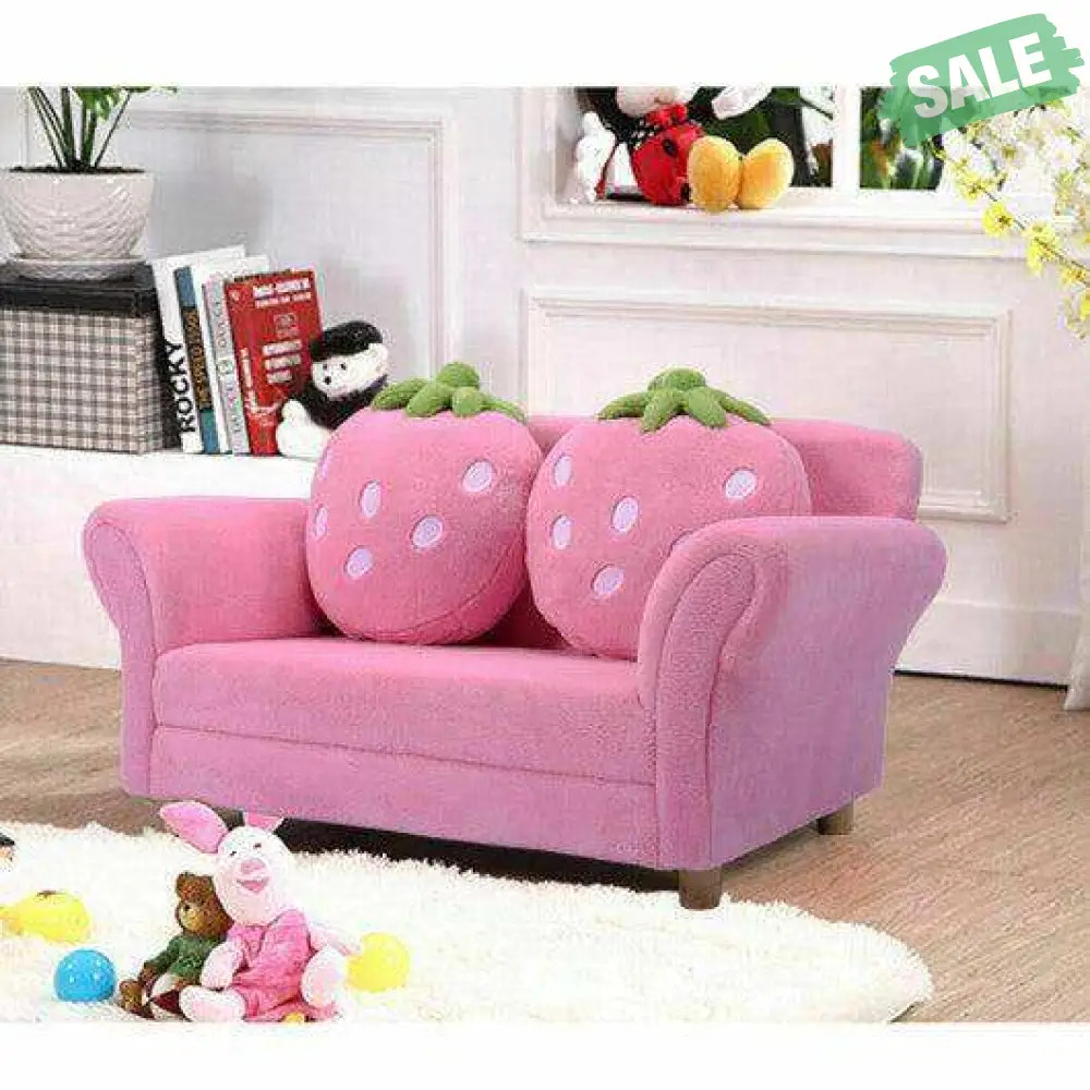 Kids Strawberry Armrest Chair Sofa with 2 Cute Strawberry Pillows-Pink Kids Chairs & Seating