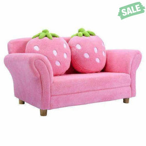 Kids Strawberry Armrest Chair Sofa with 2 Cute Strawberry Pillows-Pink Kids Chairs & Seating