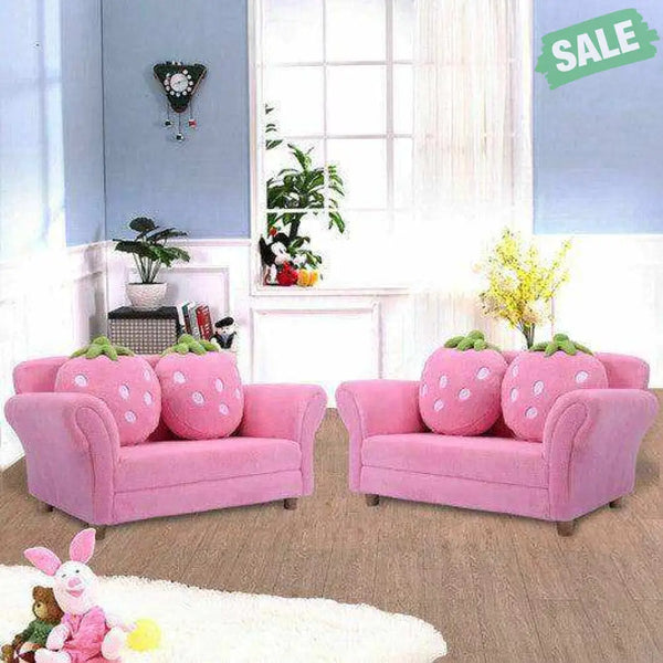 Kids Strawberry Armrest Chair Sofa with 2 Cute Strawberry Pillows-Pink Kids Chairs & Seating