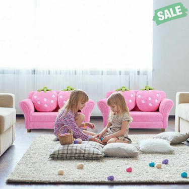 Kids Strawberry Armrest Chair Sofa with 2 Cute Strawberry Pillows-Pink Kids Chairs & Seating