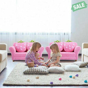 Kids Strawberry Armrest Chair Sofa with 2 Cute Strawberry Pillows-Pink Kids Chairs & Seating