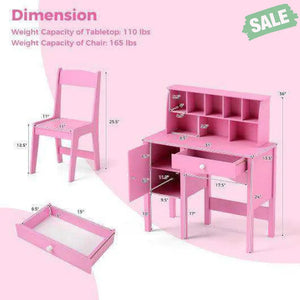 Kids Study Desk and Chair Set with Chair Hutch and Storage Cabinet for 3+ Years Old-Pink Pink Kids Vanities