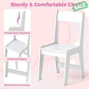 Kids Study Desk and Chair Set with Chair Hutch and Storage Cabinet for 3+ Years Old-White