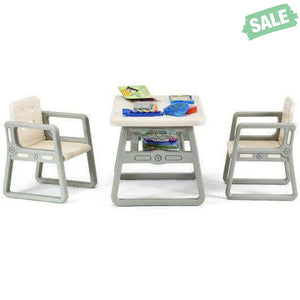 Kids Table and 2 Chairs Set with Storage Shelf-White Kids Table & Chair Sets