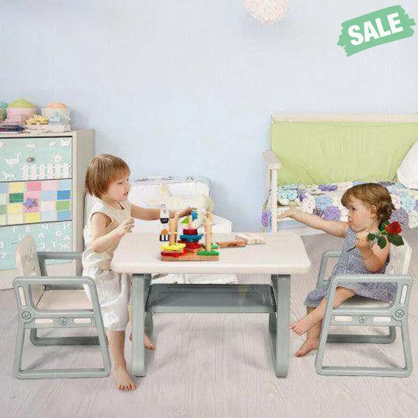 Kids Table and 2 Chairs Set with Storage Shelf-White Kids Table & Chair Sets