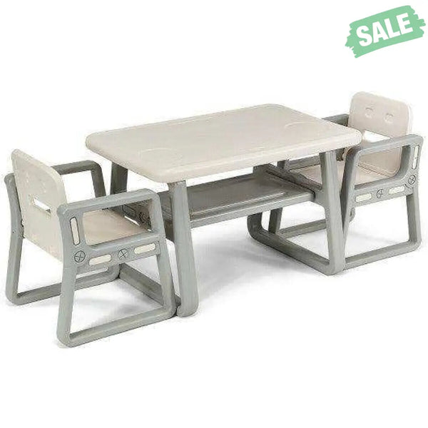 Kids Table and 2 Chairs Set with Storage Shelf-White Kids Table & Chair Sets
