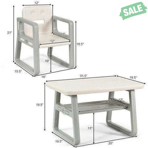 Kids Table and 2 Chairs Set with Storage Shelf-White Kids Table & Chair Sets