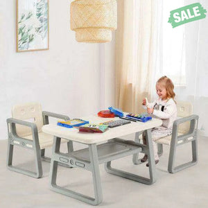 Kids Table and 2 Chairs Set with Storage Shelf-White Kids Table & Chair Sets