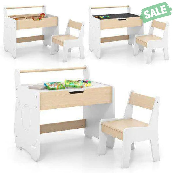 Kids Table and Chair Set with 2 in 1 Detachable Tabletop and Storage-White White Kids Table & Chair Sets