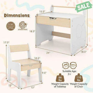 Kids Table and Chair Set with 2 in 1 Detachable Tabletop and Storage-White White Kids Table & Chair Sets