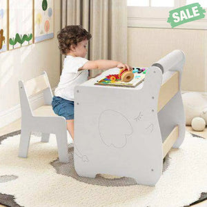 Kids Table and Chair Set with 2 in 1 Detachable Tabletop and Storage-White White Kids Table & Chair Sets