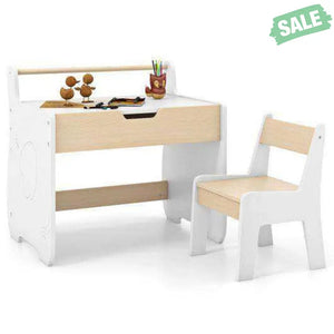 Kids Table and Chair Set with 2 in 1 Detachable Tabletop and Storage-White White Kids Table & Chair Sets