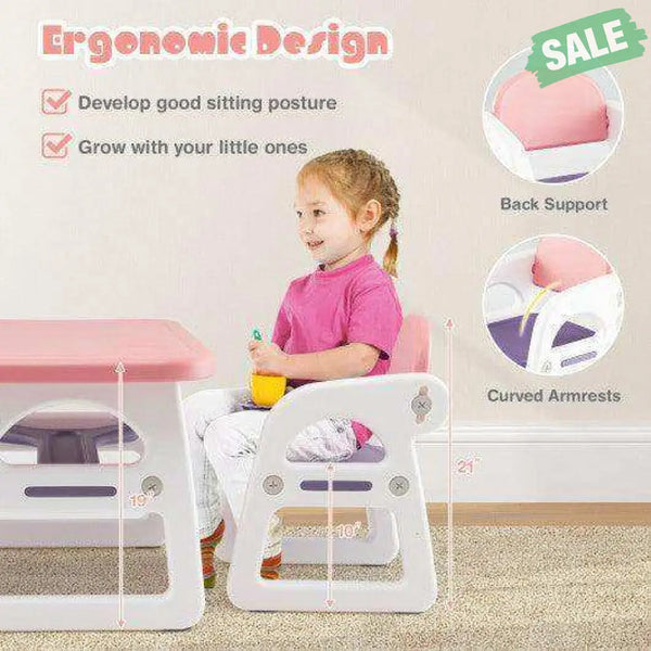 Kids Table and Chair Set with Building Blocks-Pink & Blue Pink & Blue Kids Table & Chair Sets
