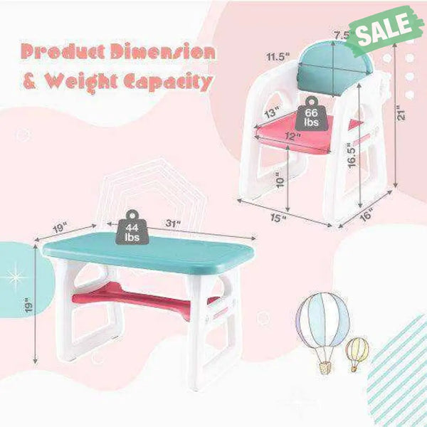 Kids Table and Chair Set with Building Blocks-Pink & Blue Pink & Blue Kids Table & Chair Sets